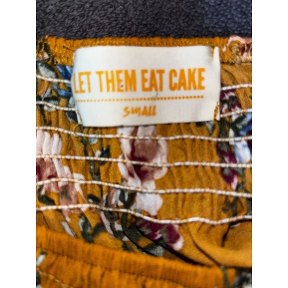 Let Them Eat Cake Off Shoulder 3/4 Sleeve Blouse Mustard Floral Size Small - Picture 4 of 9